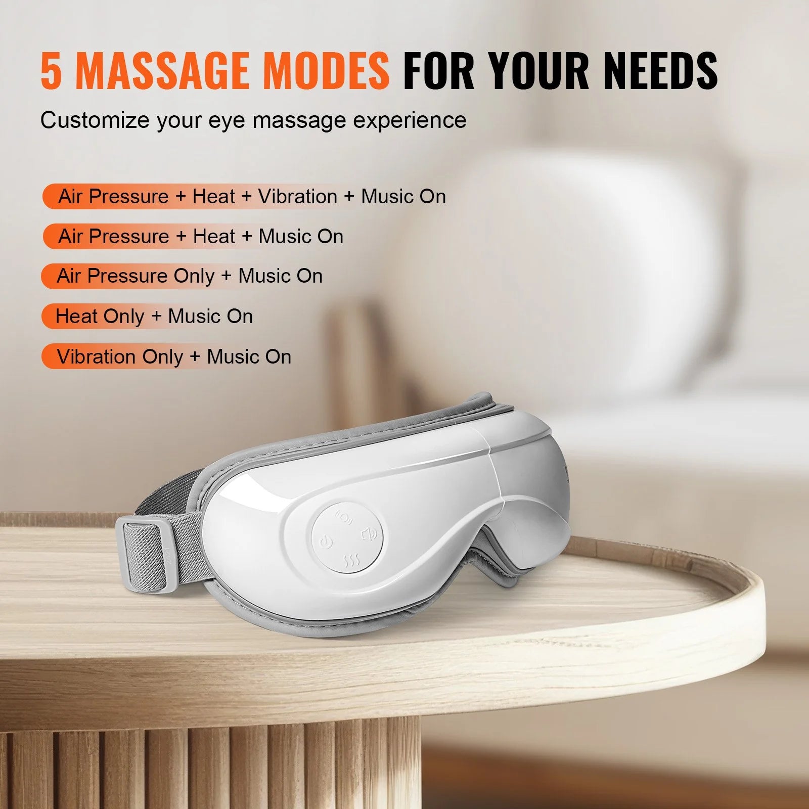 VEVOR Heated Eye Massager Eye Care Device 5 Modes Bluetooth Music 180 Foldable